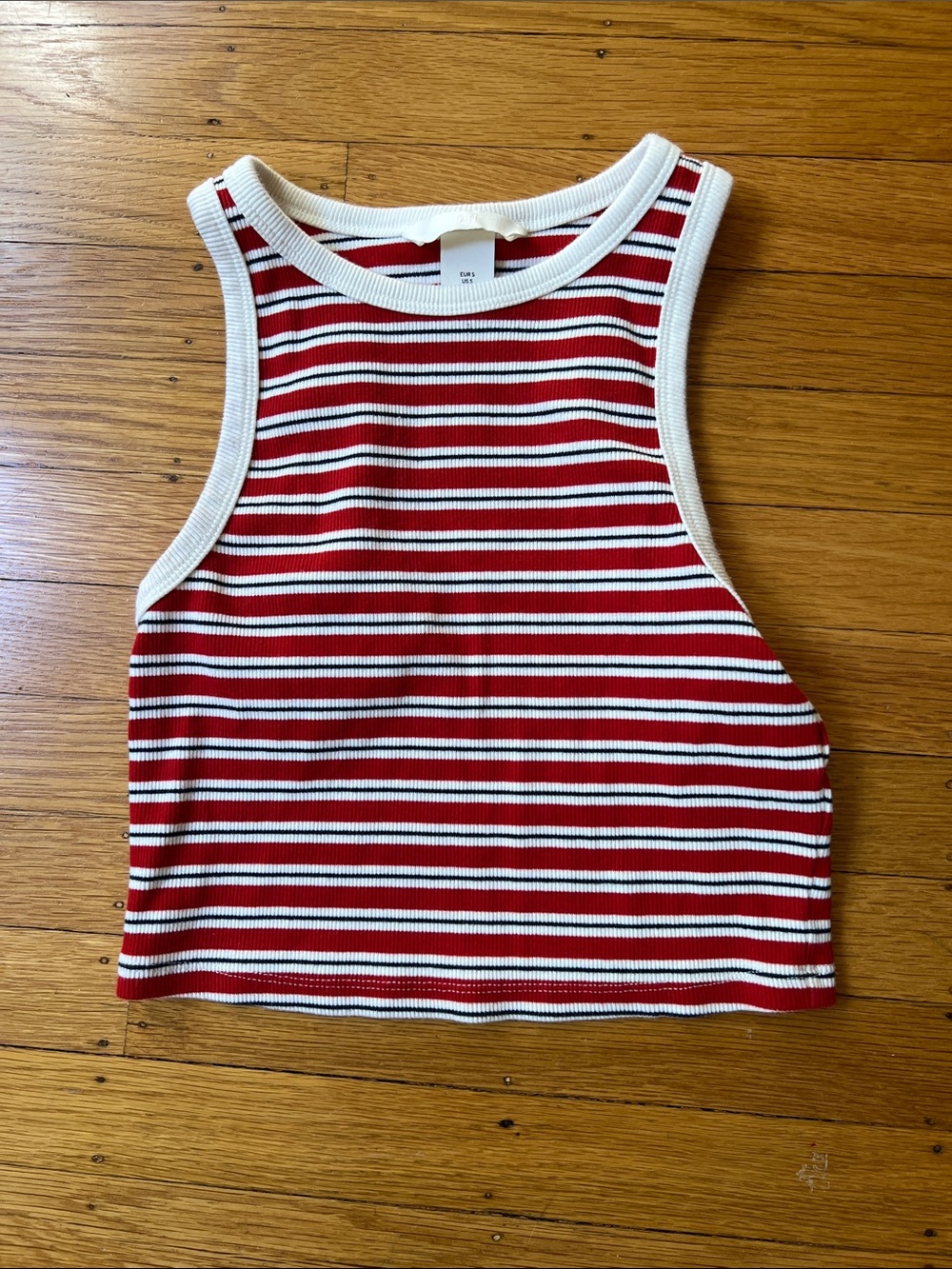 Striped Red & White Ribbed Crop Tank